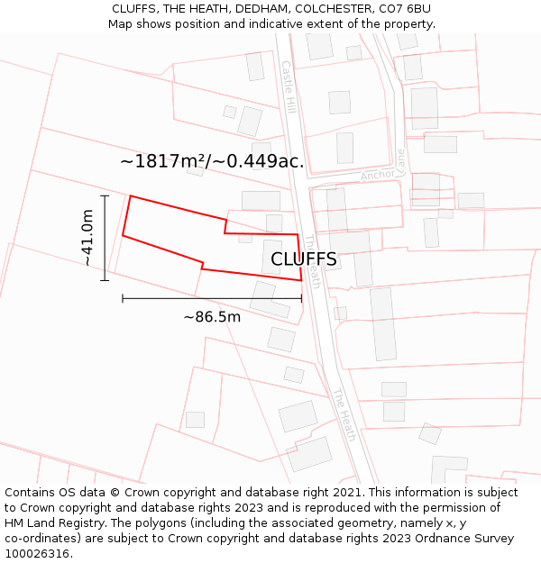 CLUFFS, THE HEATH, DEDHAM, COLCHESTER, CO7 6BU: Plot and title map