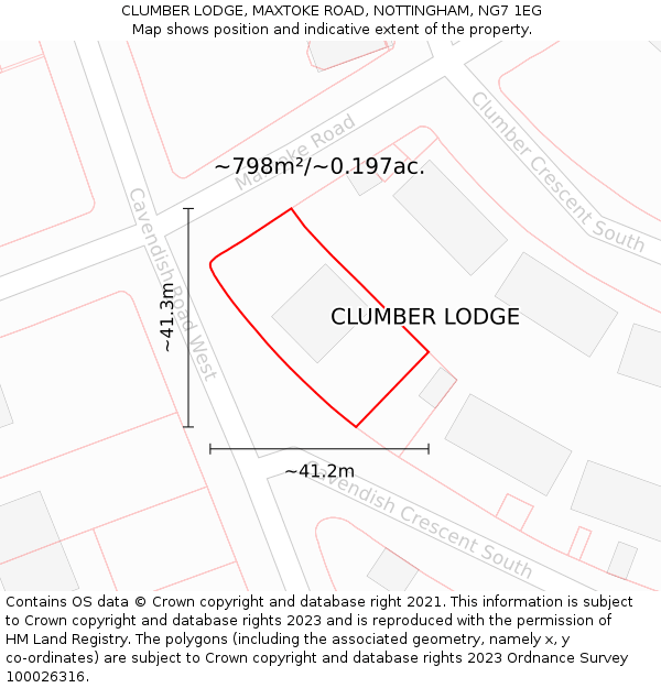 CLUMBER LODGE, MAXTOKE ROAD, NOTTINGHAM, NG7 1EG: Plot and title map