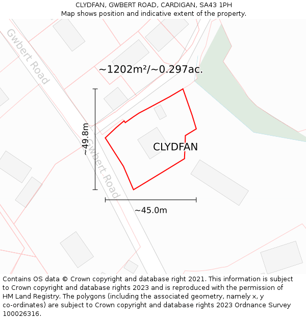 CLYDFAN, GWBERT ROAD, CARDIGAN, SA43 1PH: Plot and title map