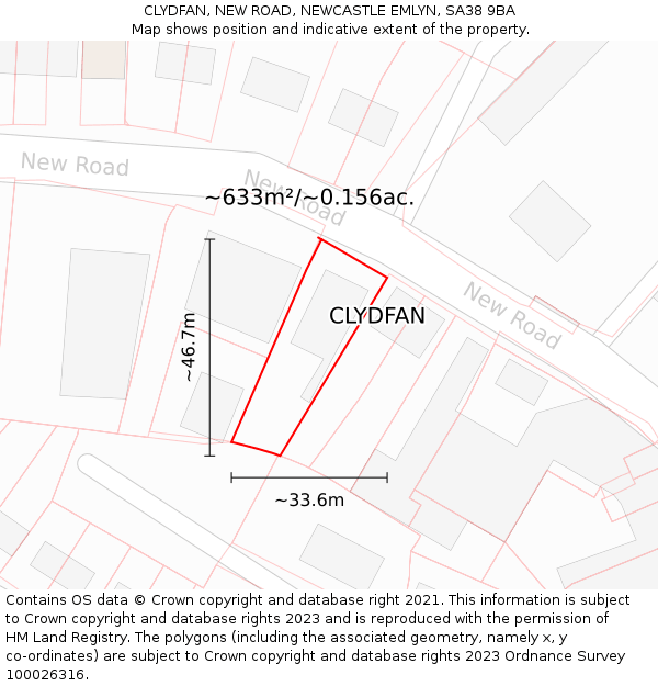 CLYDFAN, NEW ROAD, NEWCASTLE EMLYN, SA38 9BA: Plot and title map