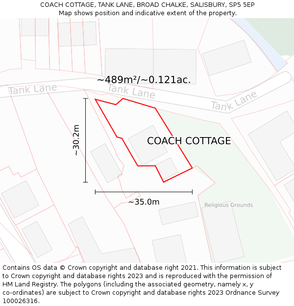 COACH COTTAGE, TANK LANE, BROAD CHALKE, SALISBURY, SP5 5EP: Plot and title map