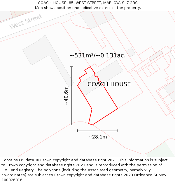 COACH HOUSE, 85, WEST STREET, MARLOW, SL7 2BS: Plot and title map