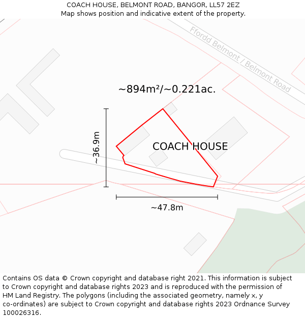COACH HOUSE, BELMONT ROAD, BANGOR, LL57 2EZ: Plot and title map