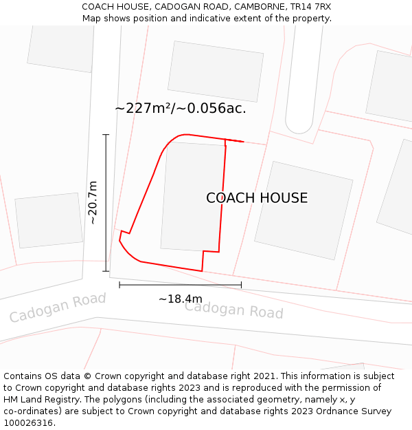 COACH HOUSE, CADOGAN ROAD, CAMBORNE, TR14 7RX: Plot and title map
