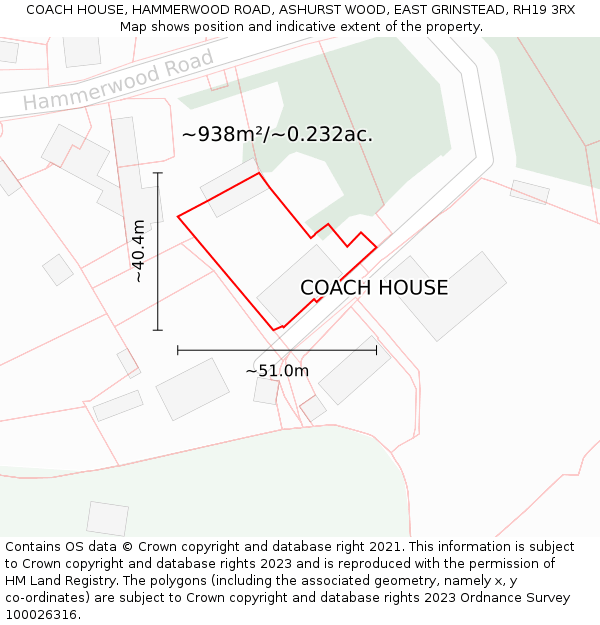 COACH HOUSE, HAMMERWOOD ROAD, ASHURST WOOD, EAST GRINSTEAD, RH19 3RX: Plot and title map