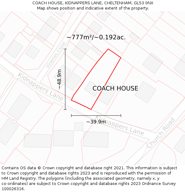 COACH HOUSE, KIDNAPPERS LANE, CHELTENHAM, GL53 0NX: Plot and title map