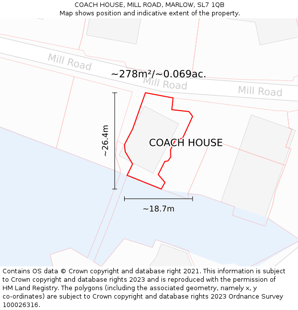 COACH HOUSE, MILL ROAD, MARLOW, SL7 1QB: Plot and title map