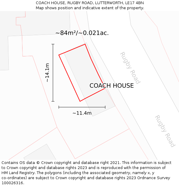 COACH HOUSE, RUGBY ROAD, LUTTERWORTH, LE17 4BN: Plot and title map