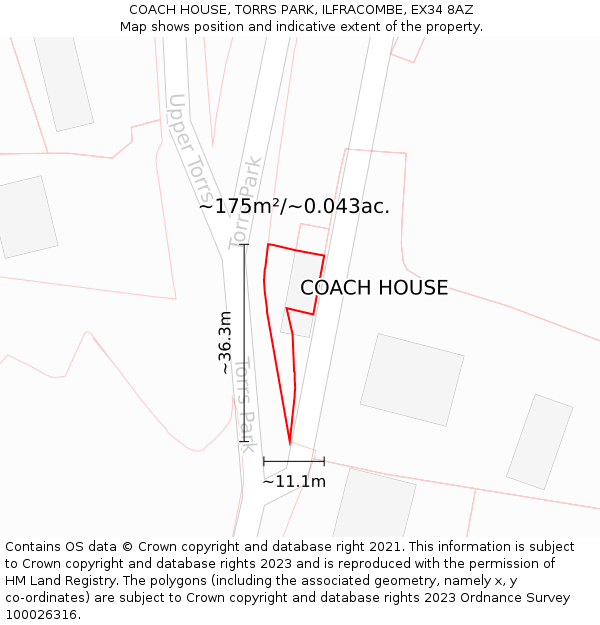 COACH HOUSE, TORRS PARK, ILFRACOMBE, EX34 8AZ: Plot and title map