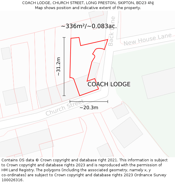 COACH LODGE, CHURCH STREET, LONG PRESTON, SKIPTON, BD23 4NJ: Plot and title map