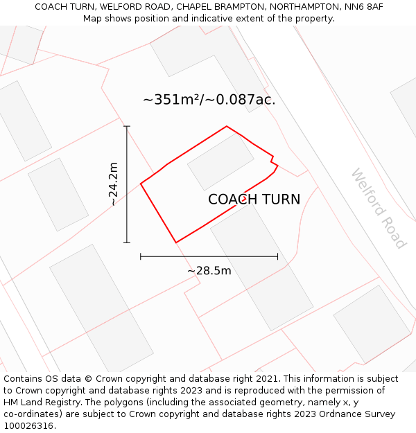 COACH TURN, WELFORD ROAD, CHAPEL BRAMPTON, NORTHAMPTON, NN6 8AF: Plot and title map