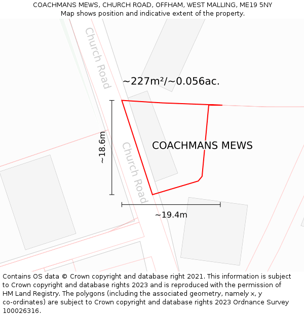 COACHMANS MEWS, CHURCH ROAD, OFFHAM, WEST MALLING, ME19 5NY: Plot and title map