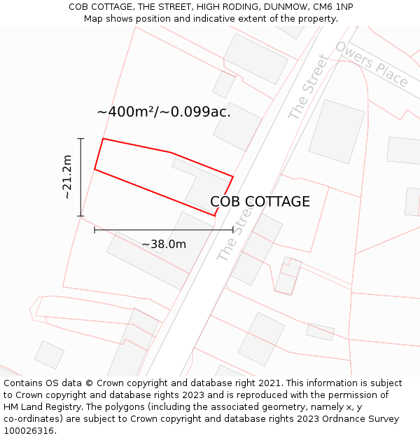 COB COTTAGE, THE STREET, HIGH RODING, DUNMOW, CM6 1NP: Plot and title map