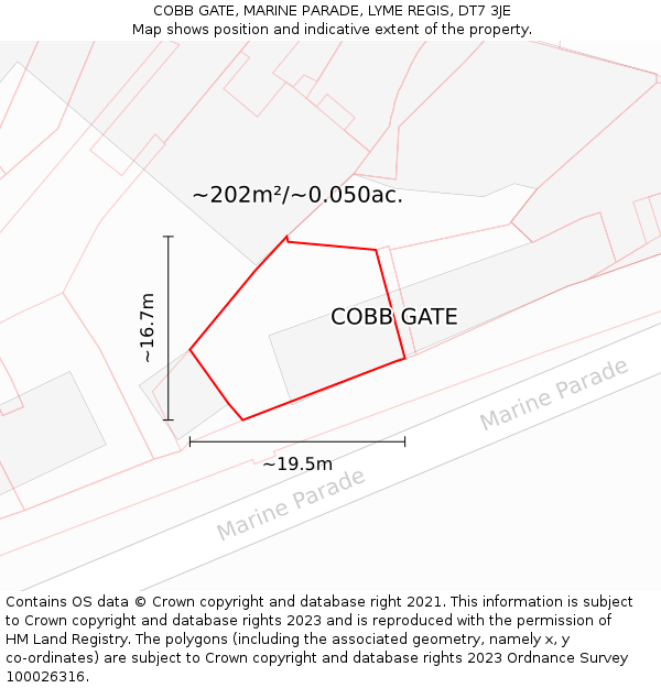 COBB GATE, MARINE PARADE, LYME REGIS, DT7 3JE: Plot and title map