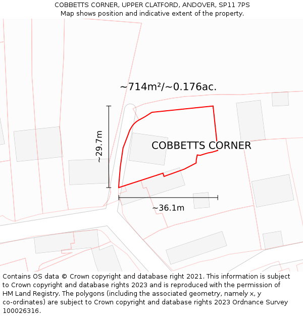 COBBETTS CORNER, UPPER CLATFORD, ANDOVER, SP11 7PS: Plot and title map