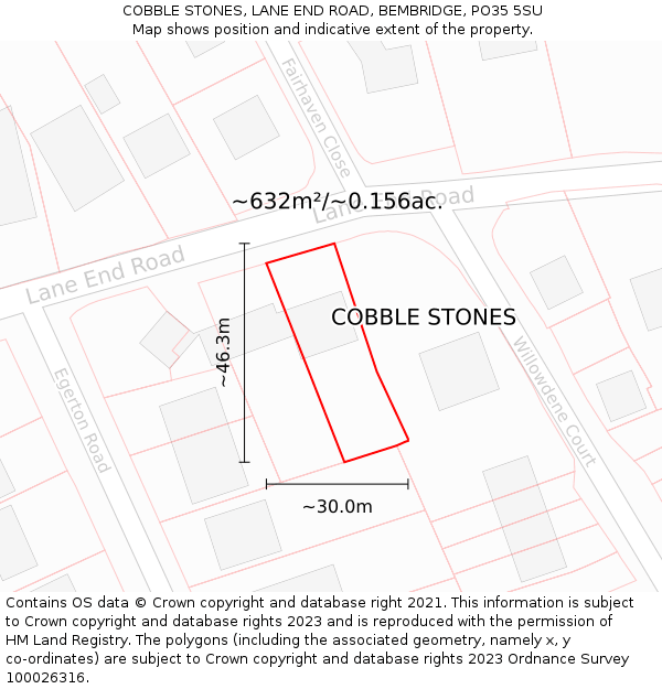 COBBLE STONES, LANE END ROAD, BEMBRIDGE, PO35 5SU: Plot and title map