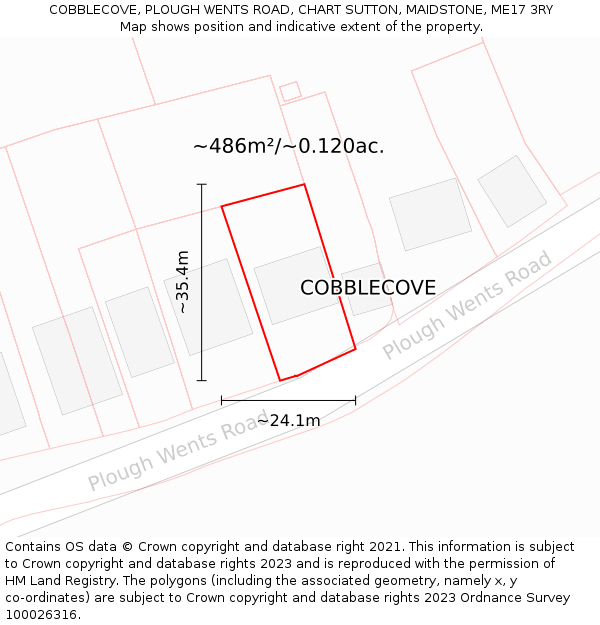 COBBLECOVE, PLOUGH WENTS ROAD, CHART SUTTON, MAIDSTONE, ME17 3RY: Plot and title map