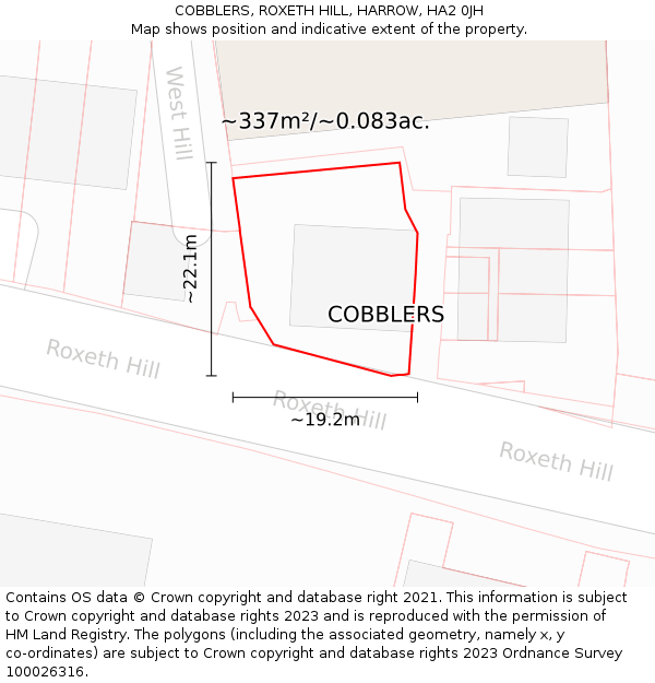 COBBLERS, ROXETH HILL, HARROW, HA2 0JH: Plot and title map