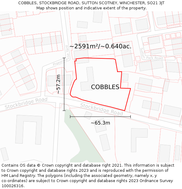 COBBLES, STOCKBRIDGE ROAD, SUTTON SCOTNEY, WINCHESTER, SO21 3JT: Plot and title map