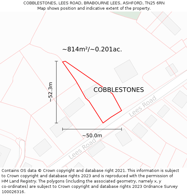 COBBLESTONES, LEES ROAD, BRABOURNE LEES, ASHFORD, TN25 6RN: Plot and title map