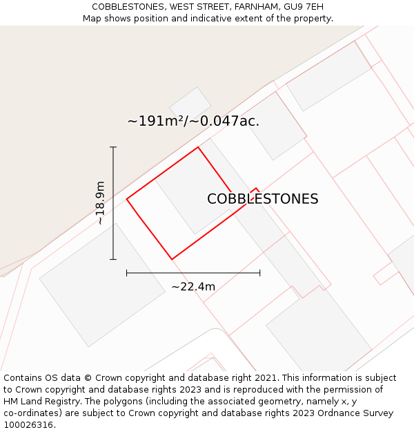 COBBLESTONES, WEST STREET, FARNHAM, GU9 7EH: Plot and title map
