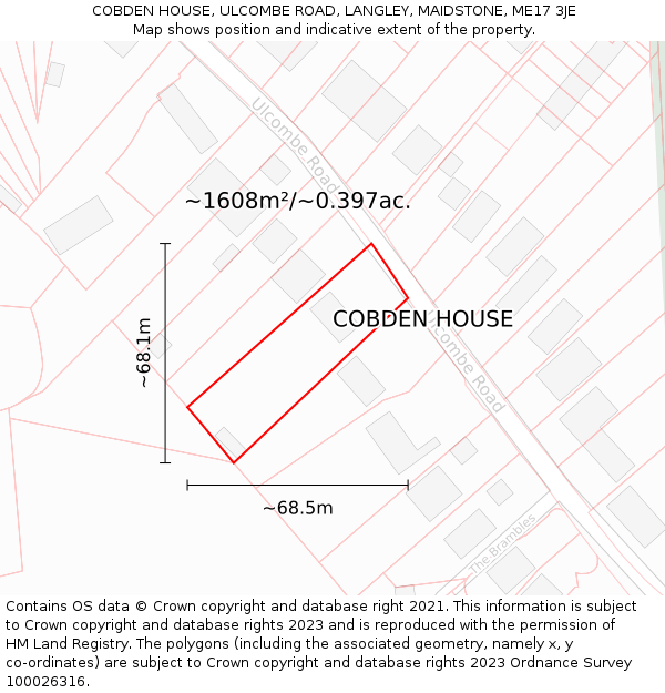 COBDEN HOUSE, ULCOMBE ROAD, LANGLEY, MAIDSTONE, ME17 3JE: Plot and title map