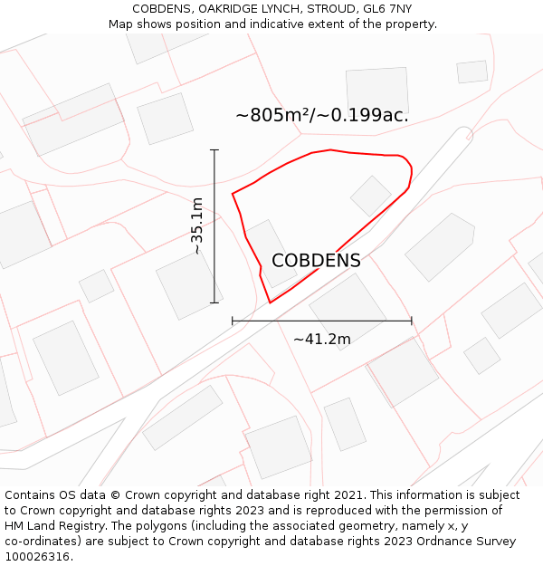 COBDENS, OAKRIDGE LYNCH, STROUD, GL6 7NY: Plot and title map