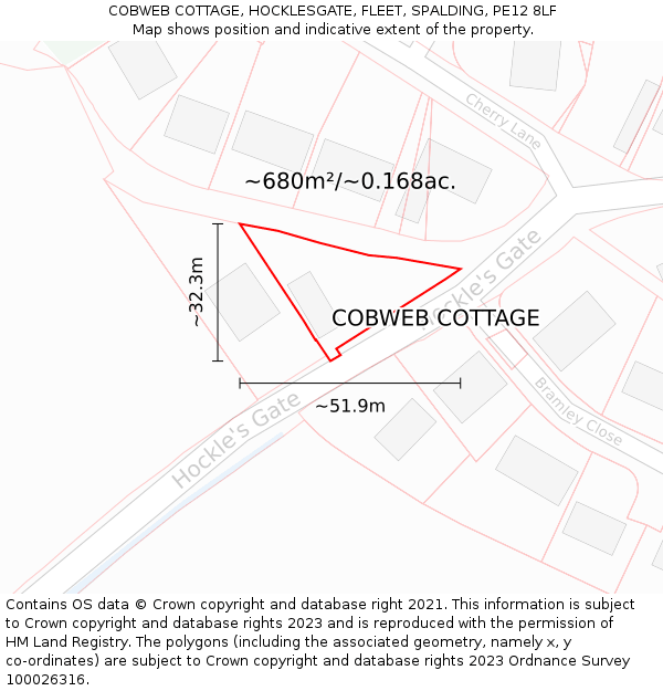 COBWEB COTTAGE, HOCKLESGATE, FLEET, SPALDING, PE12 8LF: Plot and title map