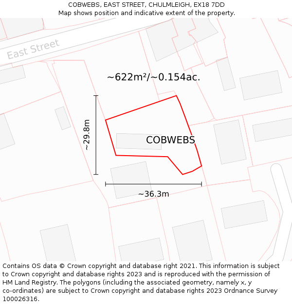 COBWEBS, EAST STREET, CHULMLEIGH, EX18 7DD: Plot and title map