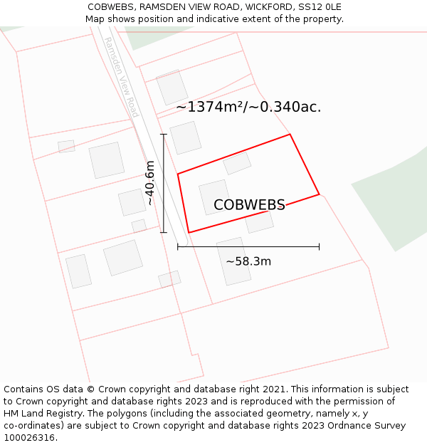 COBWEBS, RAMSDEN VIEW ROAD, WICKFORD, SS12 0LE: Plot and title map
