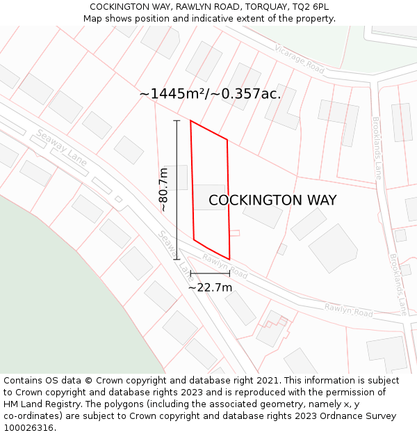 COCKINGTON WAY, RAWLYN ROAD, TORQUAY, TQ2 6PL: Plot and title map
