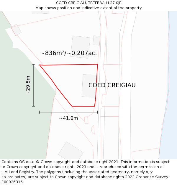 COED CREIGIAU, TREFRIW, LL27 0JP: Plot and title map