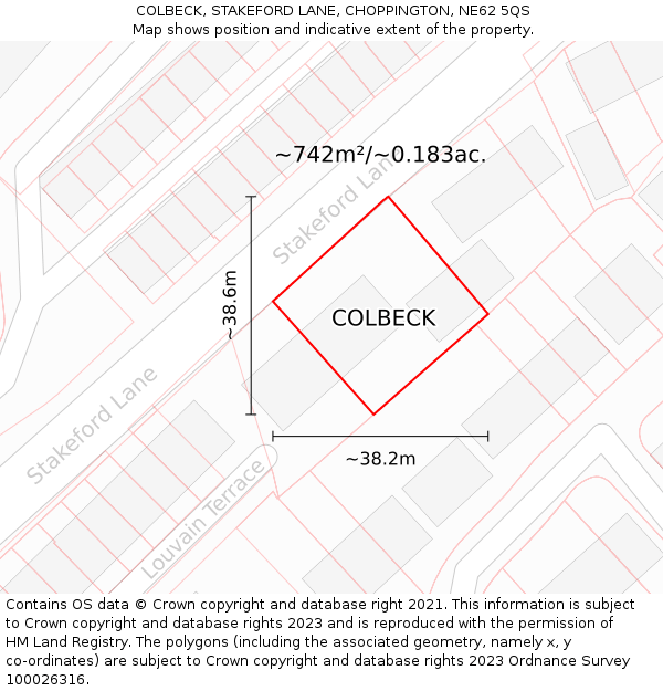 COLBECK, STAKEFORD LANE, CHOPPINGTON, NE62 5QS: Plot and title map