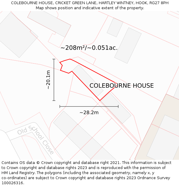 COLEBOURNE HOUSE, CRICKET GREEN LANE, HARTLEY WINTNEY, HOOK, RG27 8PH: Plot and title map