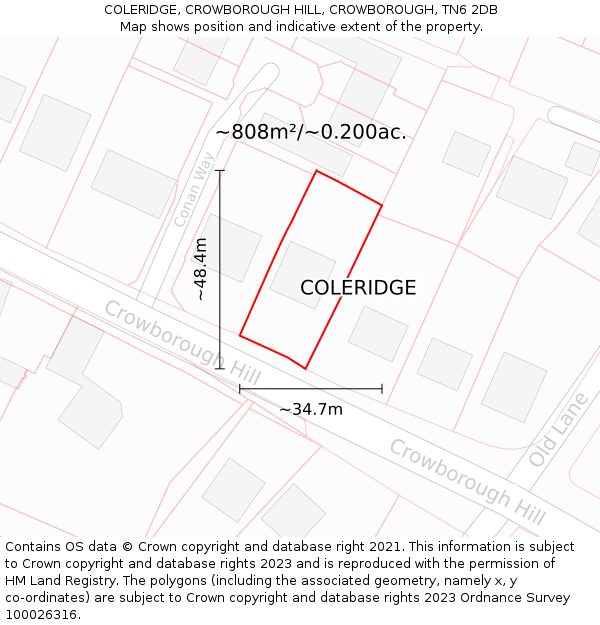 COLERIDGE, CROWBOROUGH HILL, CROWBOROUGH, TN6 2DB: Plot and title map