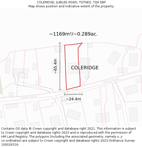 COLERIDGE, JUBILEE ROAD, TOTNES, TQ9 5BP: Plot and title map