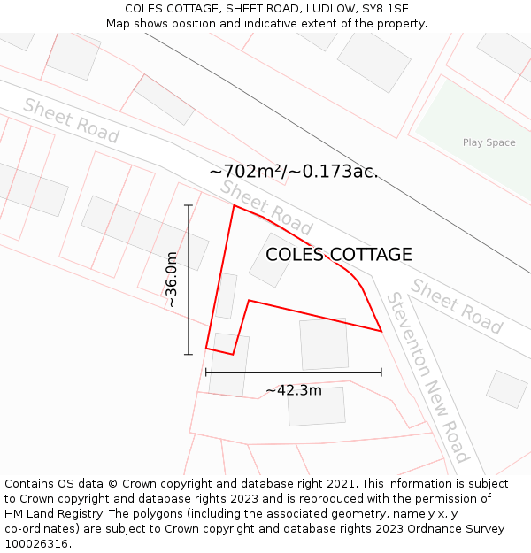 COLES COTTAGE, SHEET ROAD, LUDLOW, SY8 1SE: Plot and title map