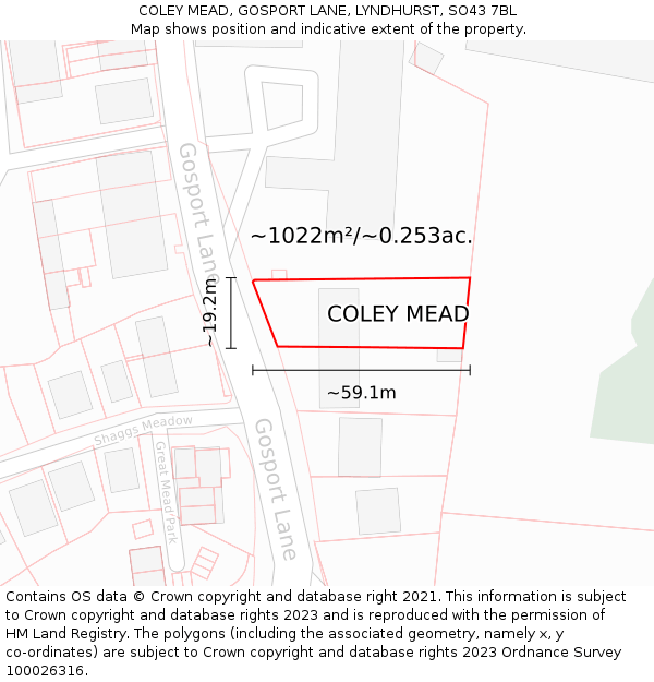 COLEY MEAD, GOSPORT LANE, LYNDHURST, SO43 7BL: Plot and title map