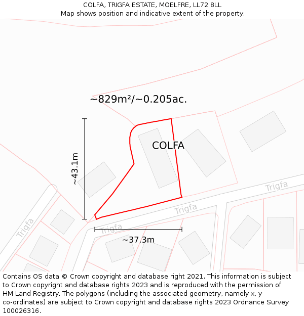 COLFA, TRIGFA ESTATE, MOELFRE, LL72 8LL: Plot and title map