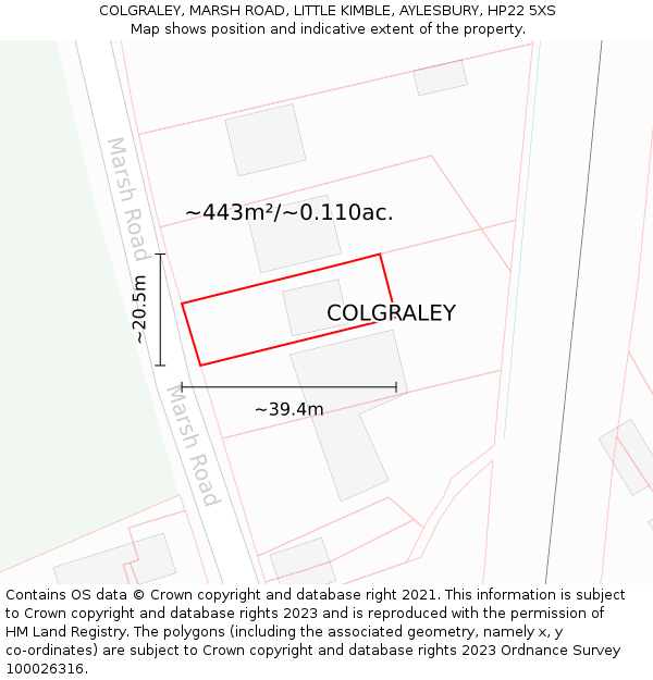 COLGRALEY, MARSH ROAD, LITTLE KIMBLE, AYLESBURY, HP22 5XS: Plot and title map