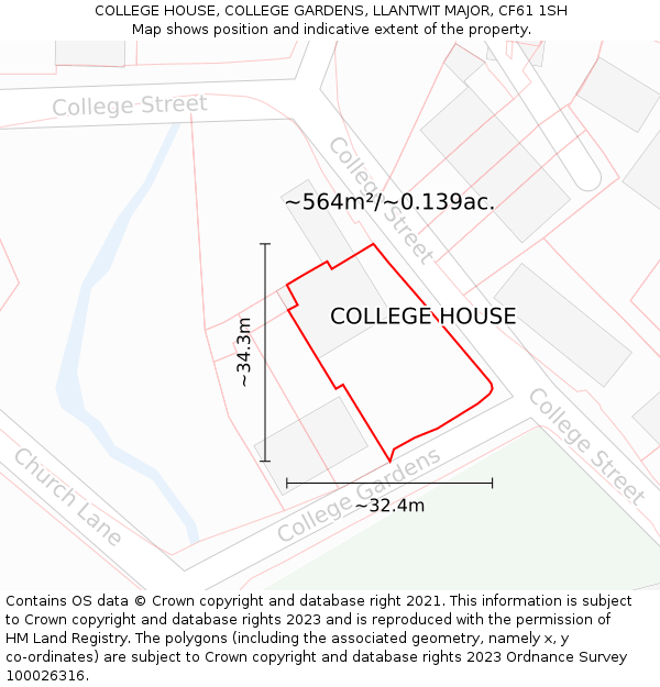 COLLEGE HOUSE, COLLEGE GARDENS, LLANTWIT MAJOR, CF61 1SH: Plot and title map