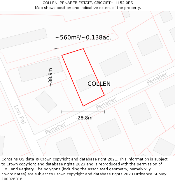 COLLEN, PENABER ESTATE, CRICCIETH, LL52 0ES: Plot and title map