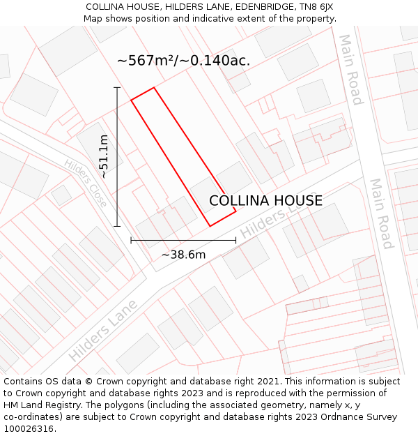 COLLINA HOUSE, HILDERS LANE, EDENBRIDGE, TN8 6JX: Plot and title map