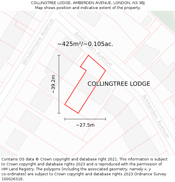 COLLINGTREE LODGE, AMBERDEN AVENUE, LONDON, N3 3BJ: Plot and title map