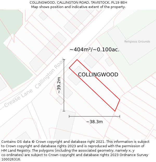 COLLINGWOOD, CALLINGTON ROAD, TAVISTOCK, PL19 8EH: Plot and title map