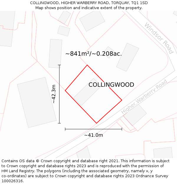 COLLINGWOOD, HIGHER WARBERRY ROAD, TORQUAY, TQ1 1SD: Plot and title map