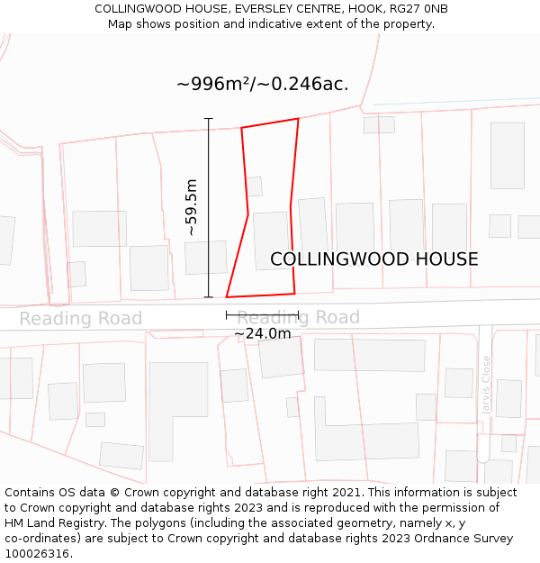 COLLINGWOOD HOUSE, EVERSLEY CENTRE, HOOK, RG27 0NB: Plot and title map