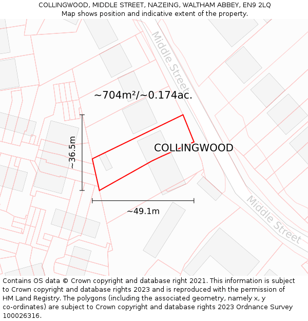 COLLINGWOOD, MIDDLE STREET, NAZEING, WALTHAM ABBEY, EN9 2LQ: Plot and title map