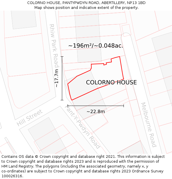 COLORNO HOUSE, PANTYPWDYN ROAD, ABERTILLERY, NP13 1BD: Plot and title map