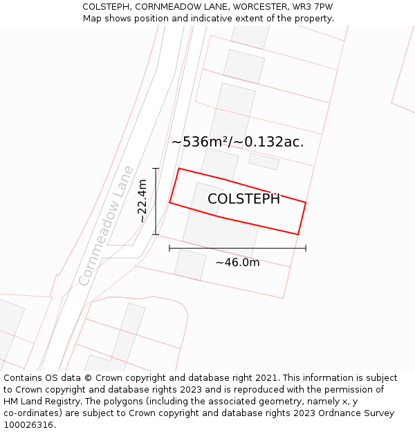COLSTEPH, CORNMEADOW LANE, WORCESTER, WR3 7PW: Plot and title map